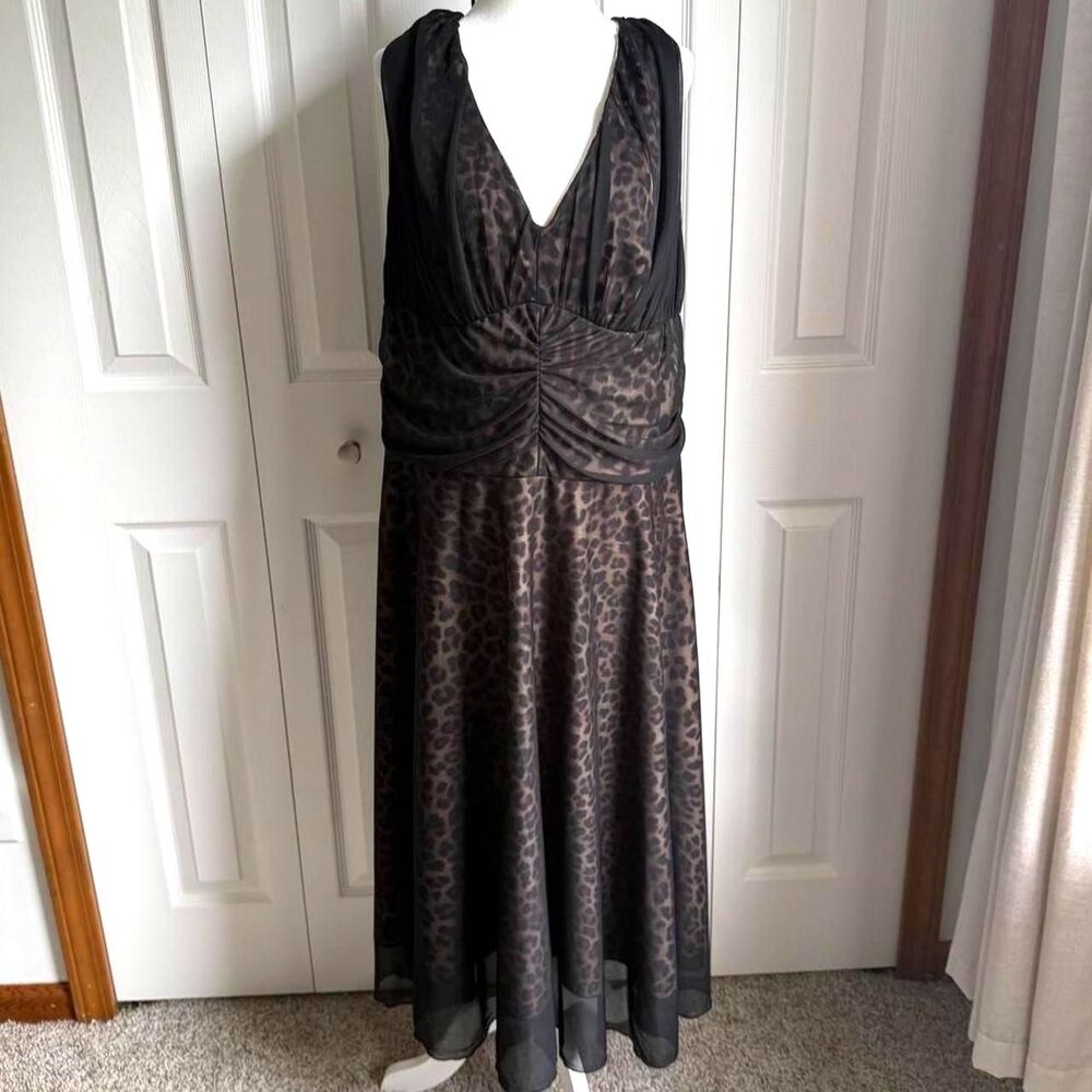 Vintage 90s Y2K leopard print maxi dress w/black mesh overlay size 16W